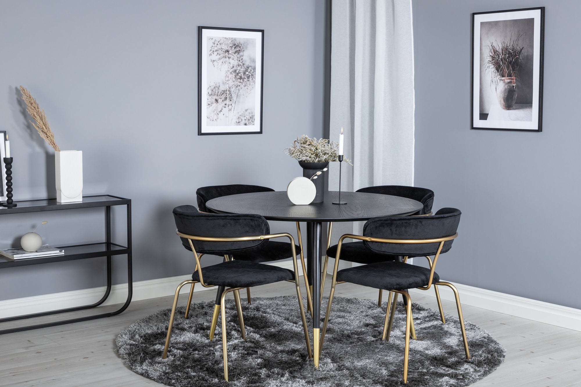 Venture Home Dipp spisebord - 115cm - Black / Black Brass+Arrow armchair - Brass Legs - Black Velvet_4