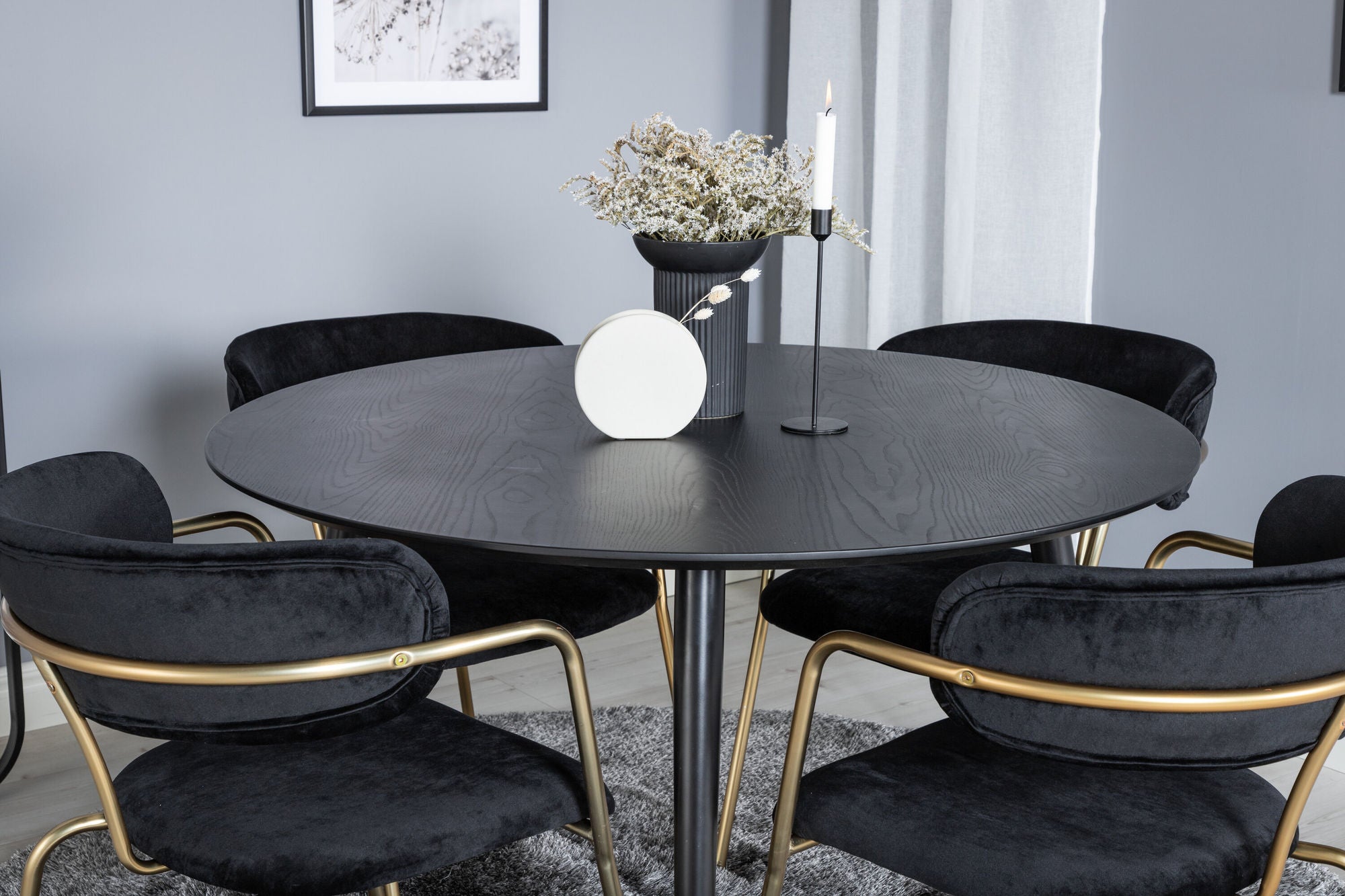 Venture Home Dipp spisebord - 115cm - Black / Black Brass+Arrow armchair - Brass Legs - Black Velvet_4