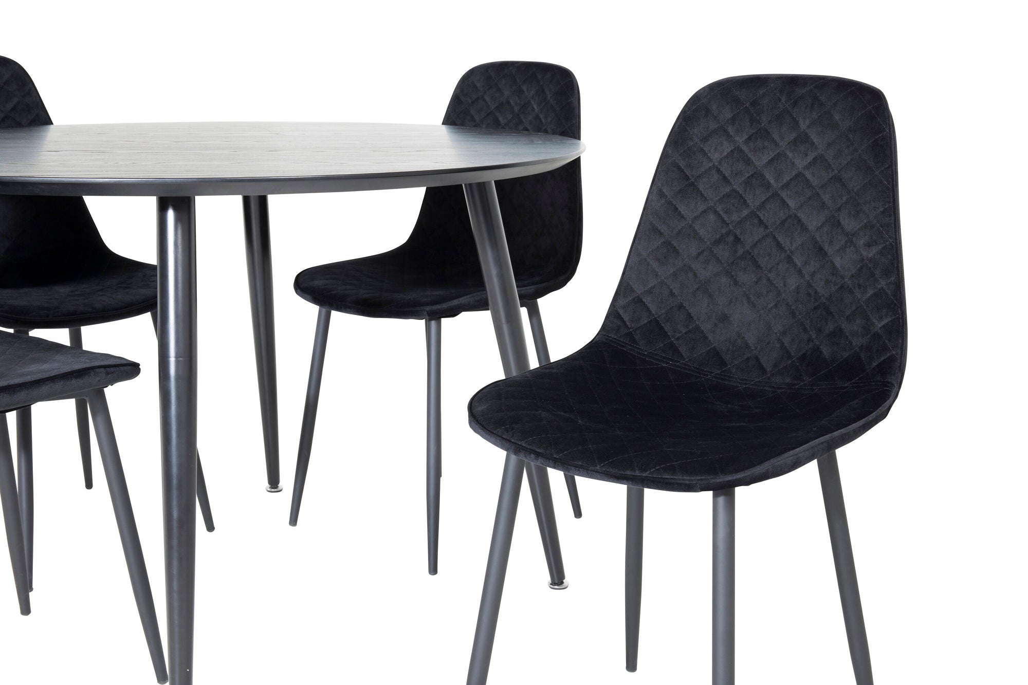 Venture Home Dipp spisebord - 115cm - Black Veneer / All black legs +Polar Diamond Spisebordsstol - Black Legs - Black Velvet_4