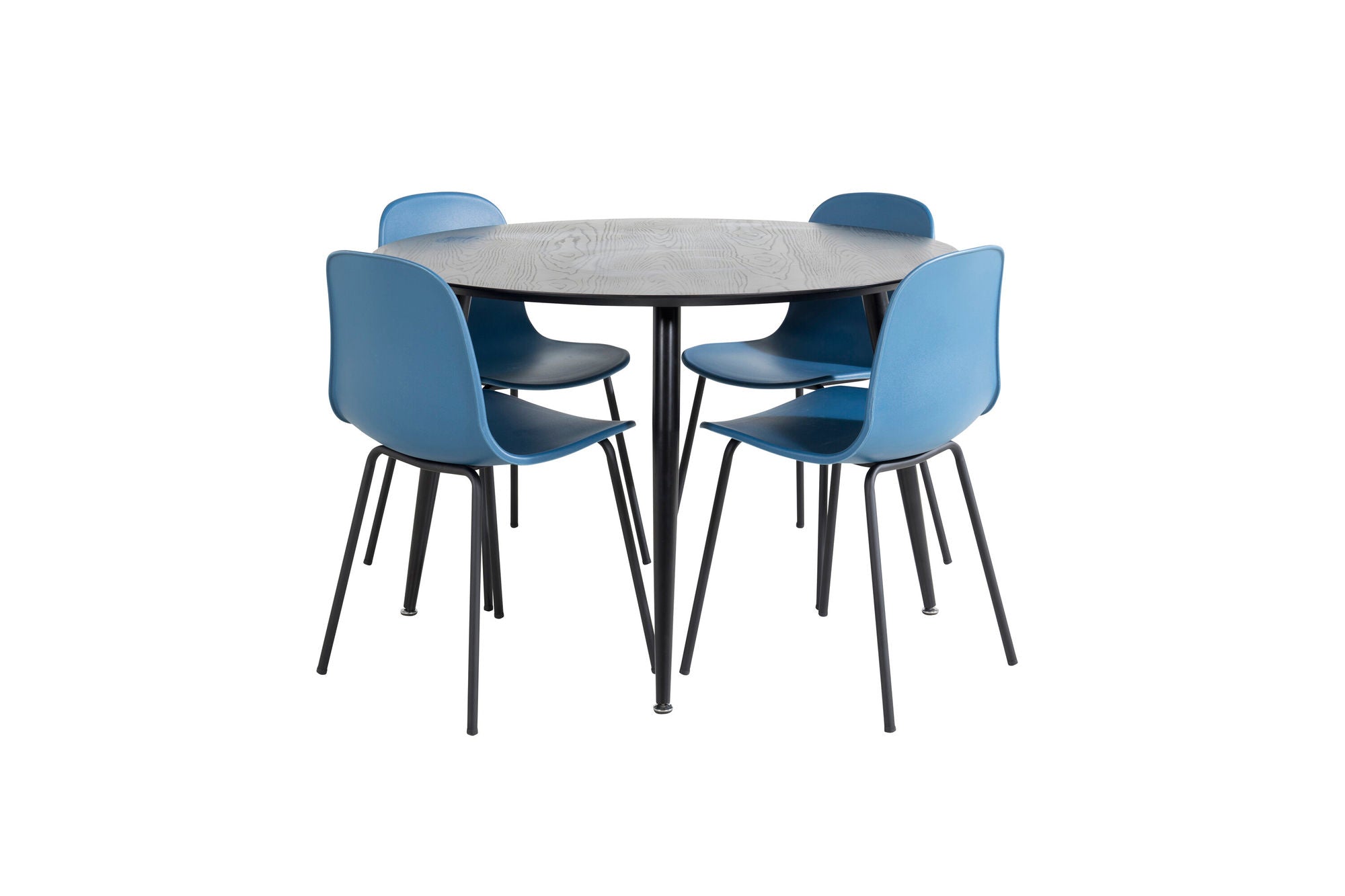 Venture Home Dipp spisebord - 115cm - Black Veneer / All black legs +Arctic Spisebordsstol - Black Legs - Blue Plastic_4