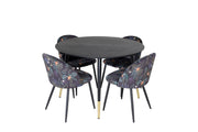 Venture Home Dipp spisebord - 115cm - Black / Black Brass+Velvet Spisebordsstol - Black Flower fabric_4
