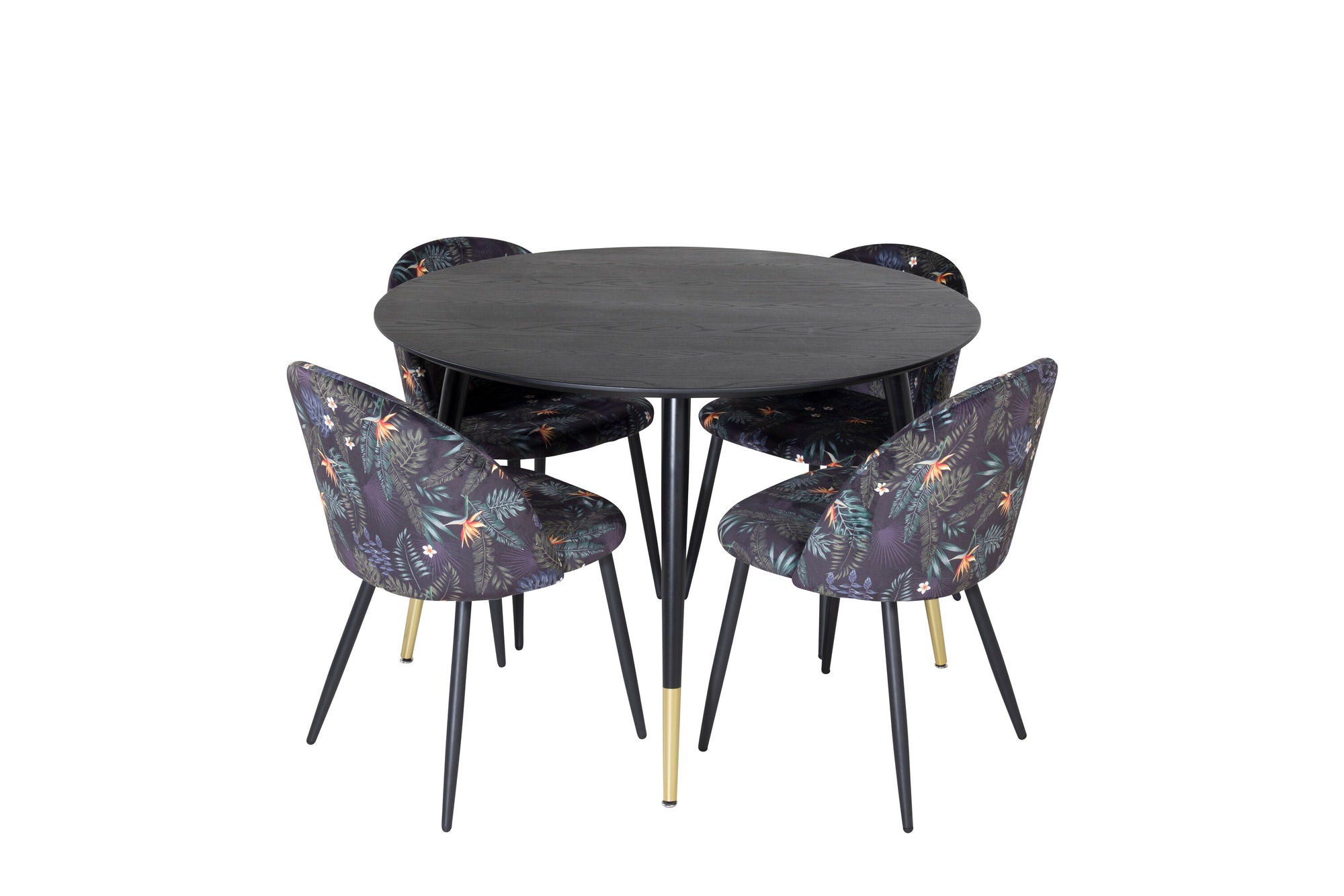 Venture Home Dipp spisebord - 115cm - Black / Black Brass+Velvet Spisebordsstol - Black Flower fabric_4