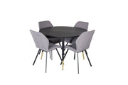 Venture Home Dipp spisebord - 115cm - Black / Black Brass+Gemma Spisebordsstol - Black Legs - Grey Fabric_4