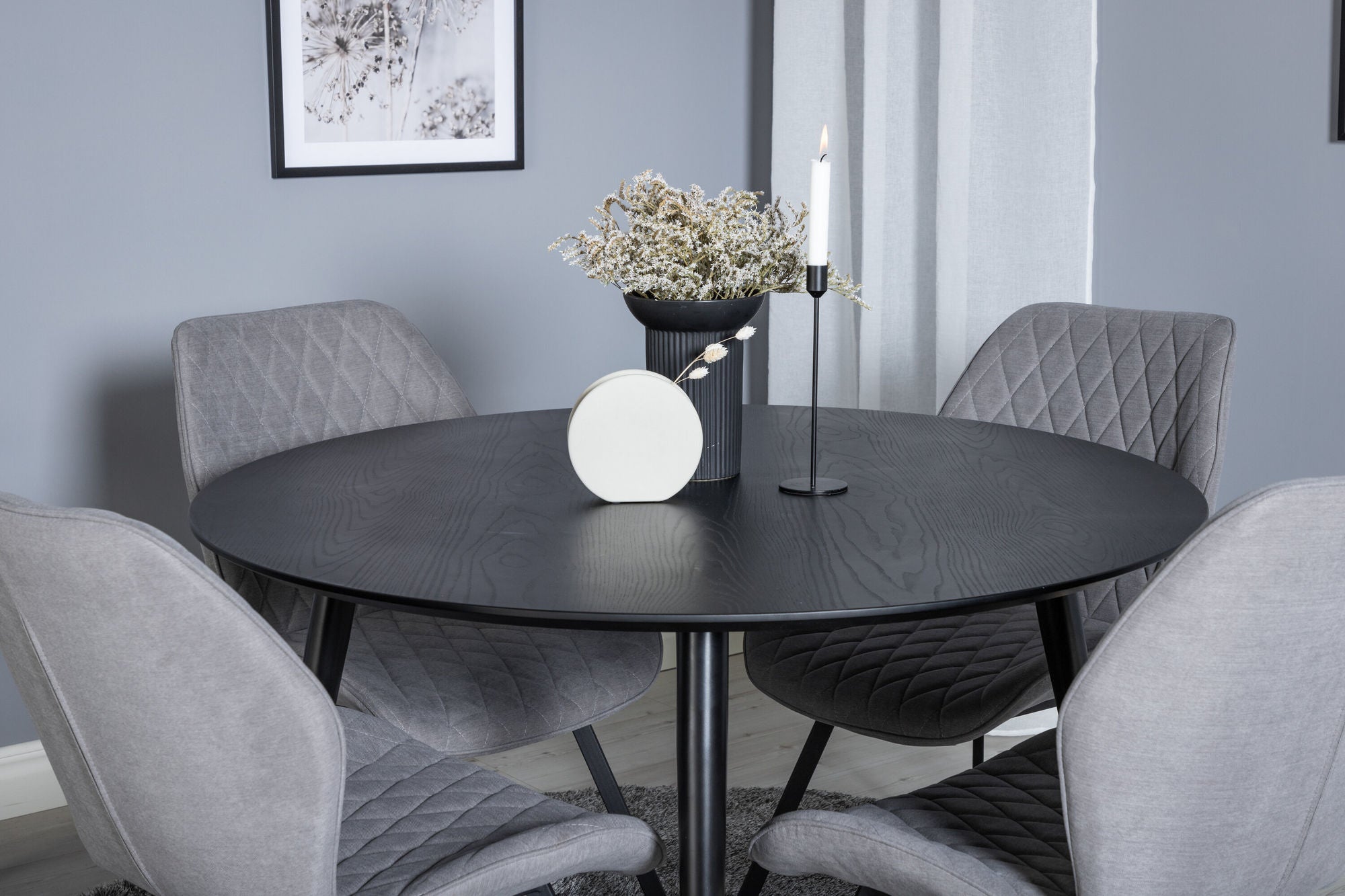 Venture Home Dipp spisebord - 115cm - Black / Black Brass+Gemma Spisebordsstol - Black Legs - Grey Fabric_4