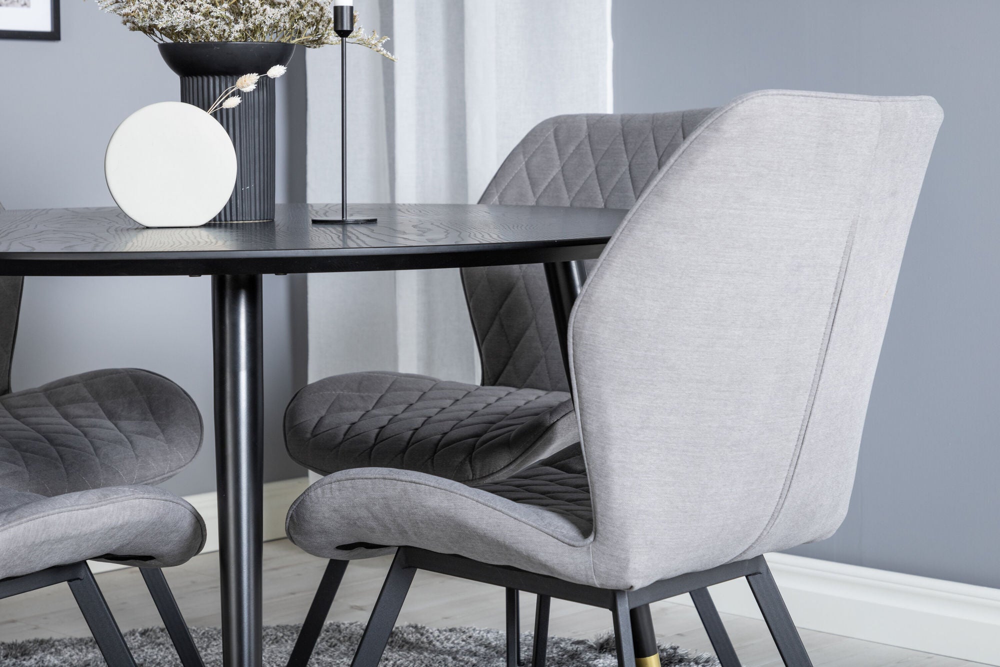 Venture Home Dipp spisebord - 115cm - Black / Black Brass+Gemma Spisebordsstol - Black Legs - Grey Fabric_4