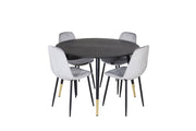 Venture Home Dipp spisebord - 115cm - Black / Black Brass+Polar Diamond Spisebordsstol - Black Legs - Grey Velvet_4