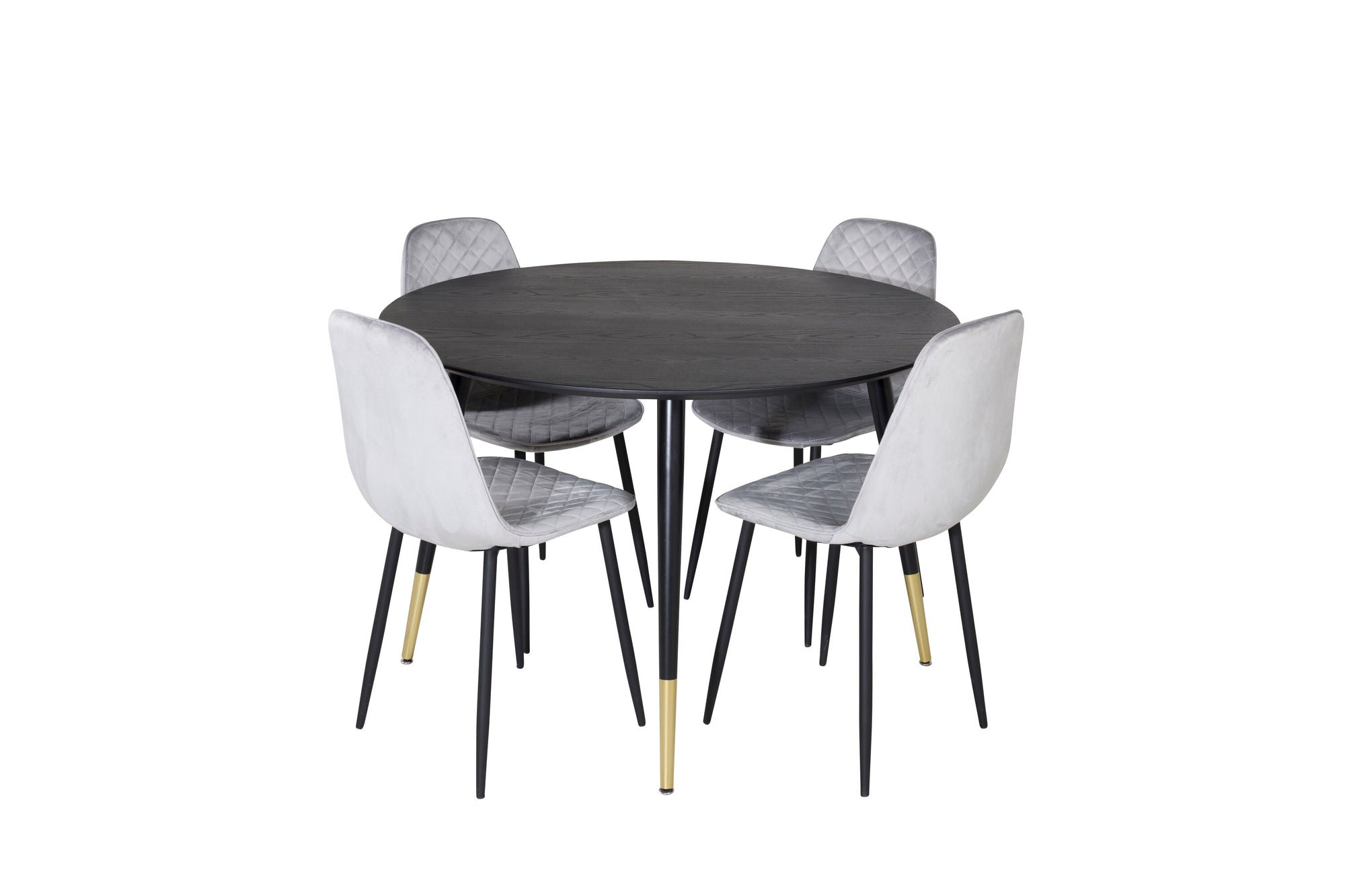 Venture Home Dipp spisebord - 115cm - Black / Black Brass+Polar Diamond Spisebordsstol - Black Legs - Grey Velvet_4
