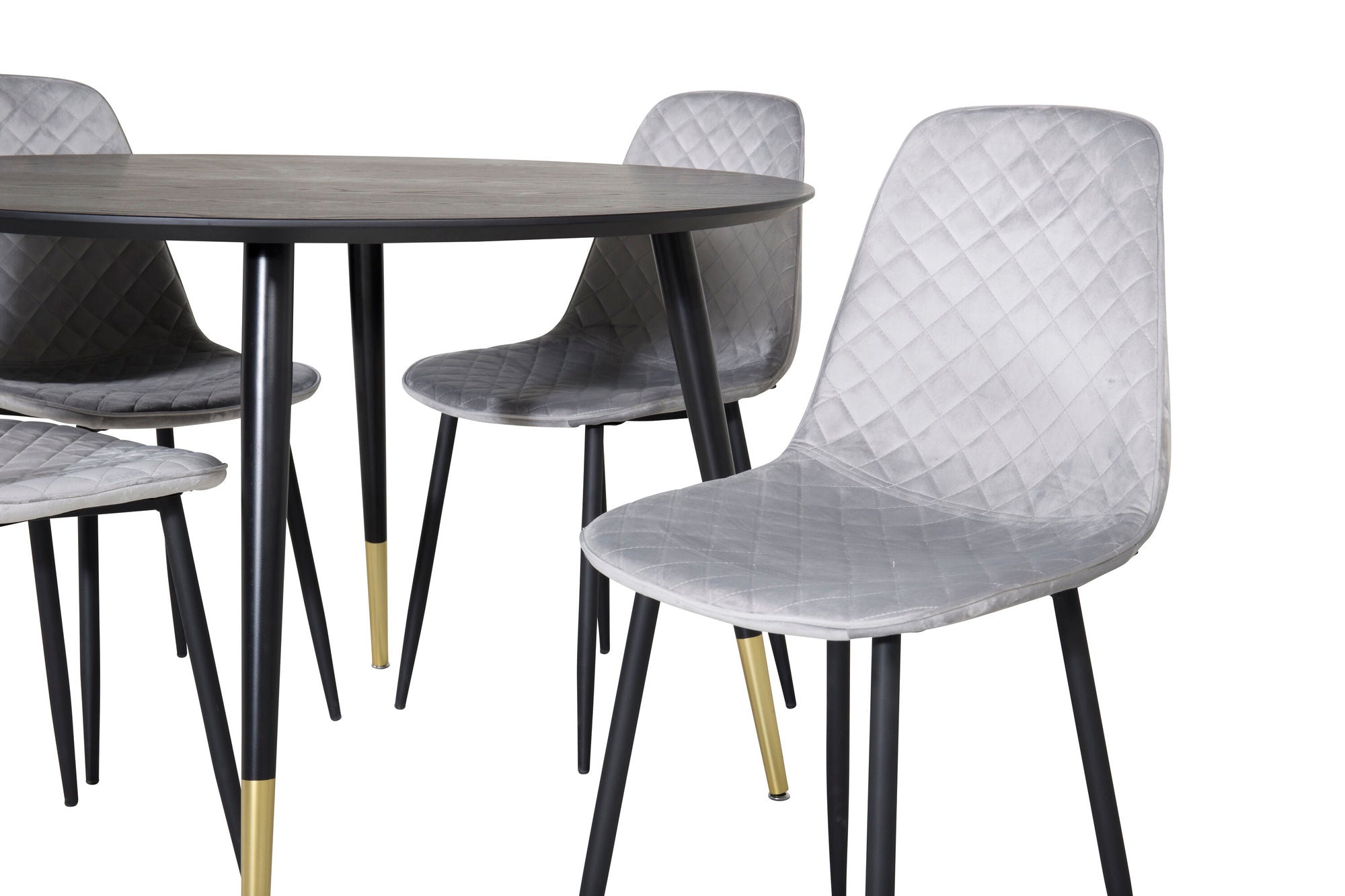 Venture Home Dipp spisebord - 115cm - Black / Black Brass+Polar Diamond Spisebordsstol - Black Legs - Grey Velvet_4