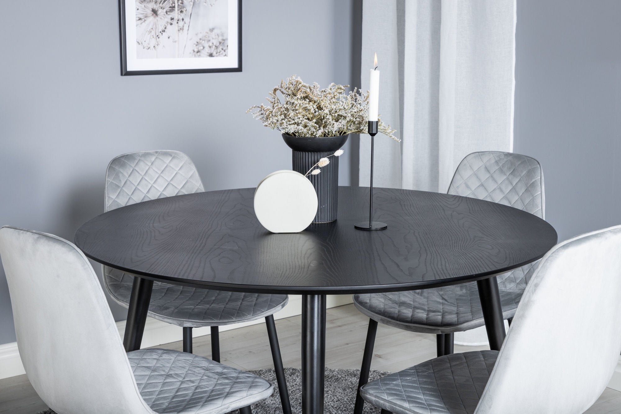 Venture Home Dipp spisebord - 115cm - Black / Black Brass+Polar Diamond Spisebordsstol - Black Legs - Grey Velvet_4