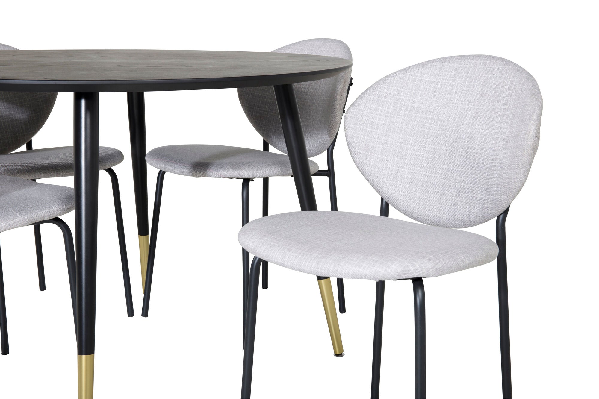 Venture Home Dipp spisebord - 115cm - Black / Black Brass+Vault Spisebordsstol - Black Legs - Grey Fabric_4