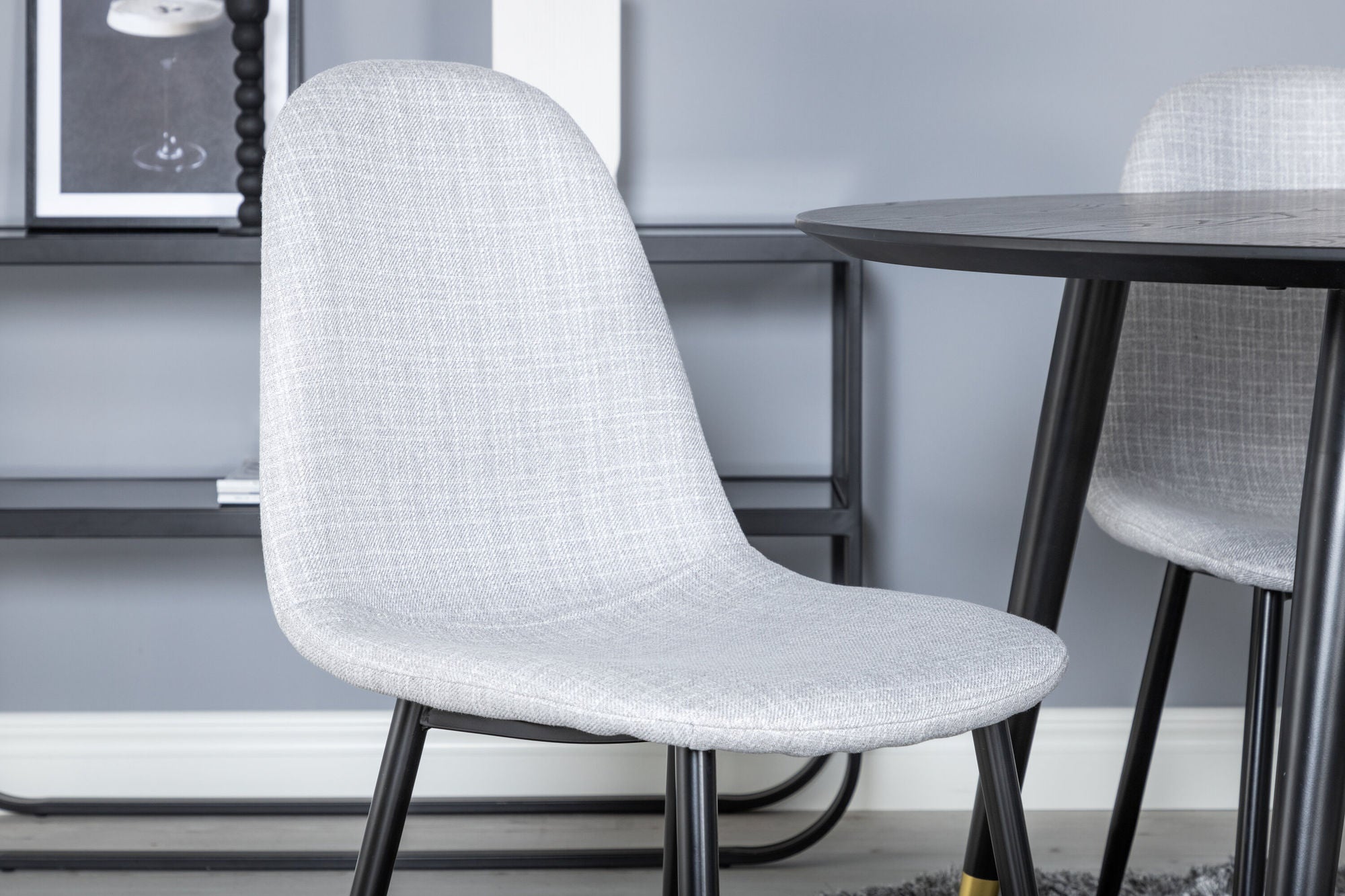 Venture Home Dipp spisebord - 115cm - Black / Black Brass+Polar Spisebordsstol - Black Legs - Light Grey Fabric_4