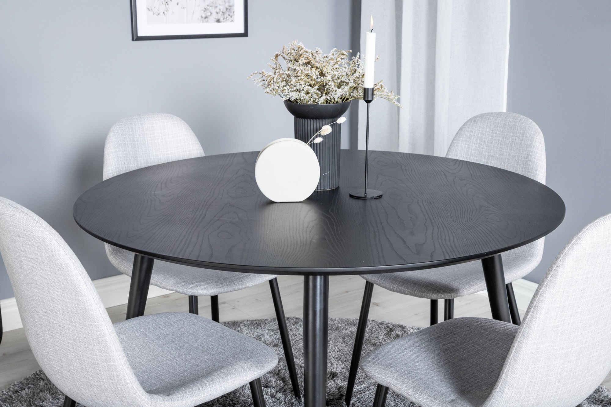 Venture Home Dipp spisebord - 115cm - Black / Black Brass+Polar Spisebordsstol - Black Legs - Light Grey Fabric_4