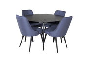 Venture Home Dipp spisebord - 115cm - Black Veneer / All black legs +Velvet Deluxe Spisebordsstol - Black Legs - Blue Fabric_4
