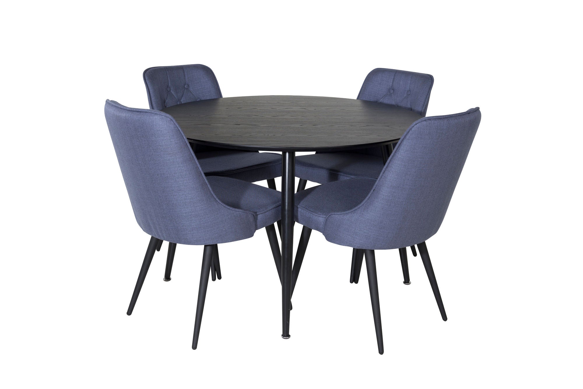 Venture Home Dipp spisebord - 115cm - Black Veneer / All black legs +Velvet Deluxe Spisebordsstol - Black Legs - Blue Fabric_4