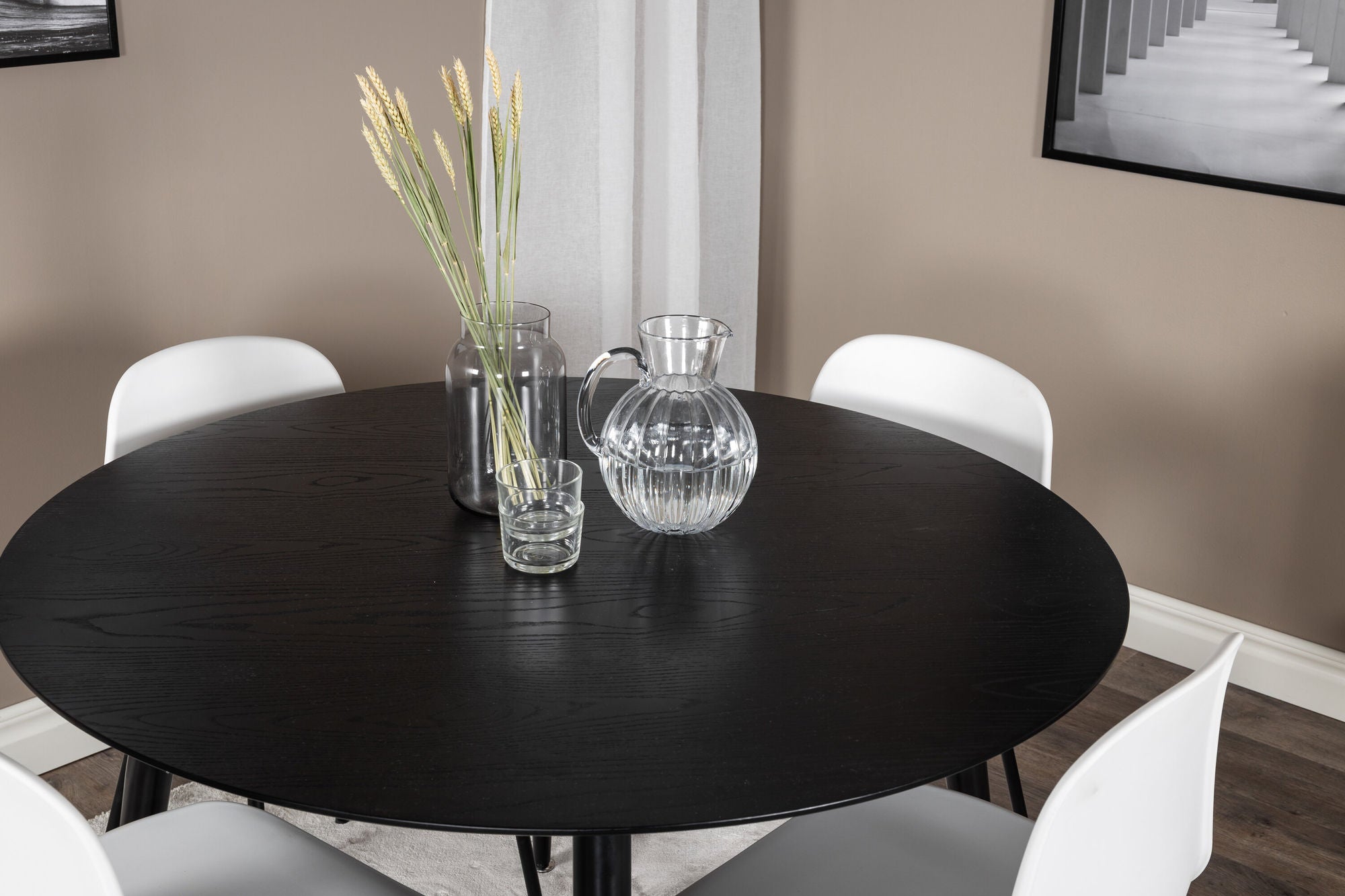 Venture Home Dipp spisebord - 115cm - Black Veneer / All black legs +Arctic Spisebordsstol - Black Legs - White Plastic_4