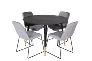 Venture Home Dipp spisebord - 115cm - Black / Black Brass+Muce Spisebordsstol - Black Legs - Grey Velvet_4