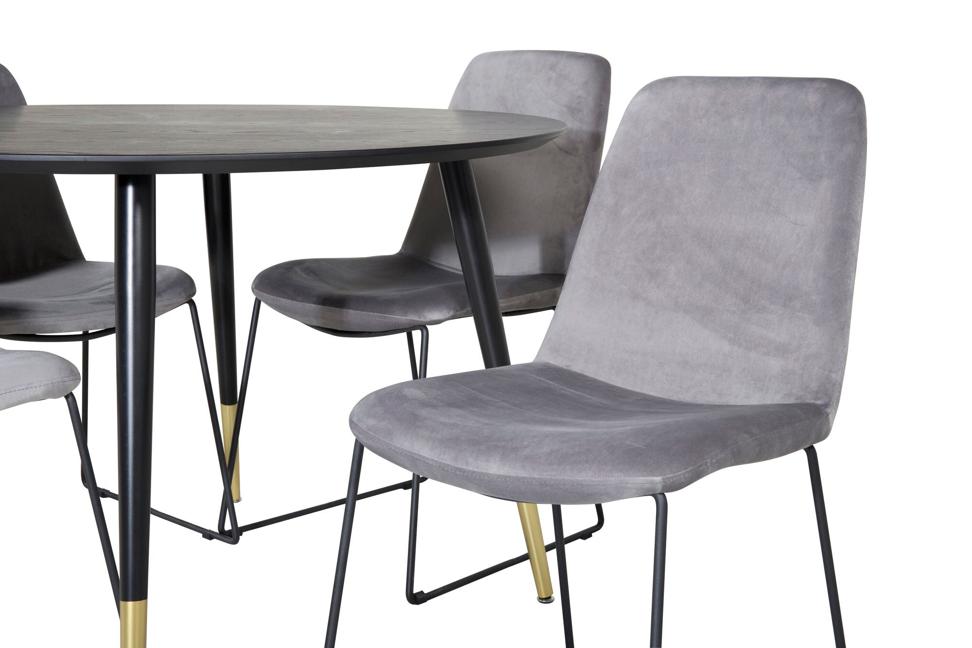 Venture Home Dipp spisebord - 115cm - Black / Black Brass+Muce Spisebordsstol - Black Legs - Grey Velvet_4