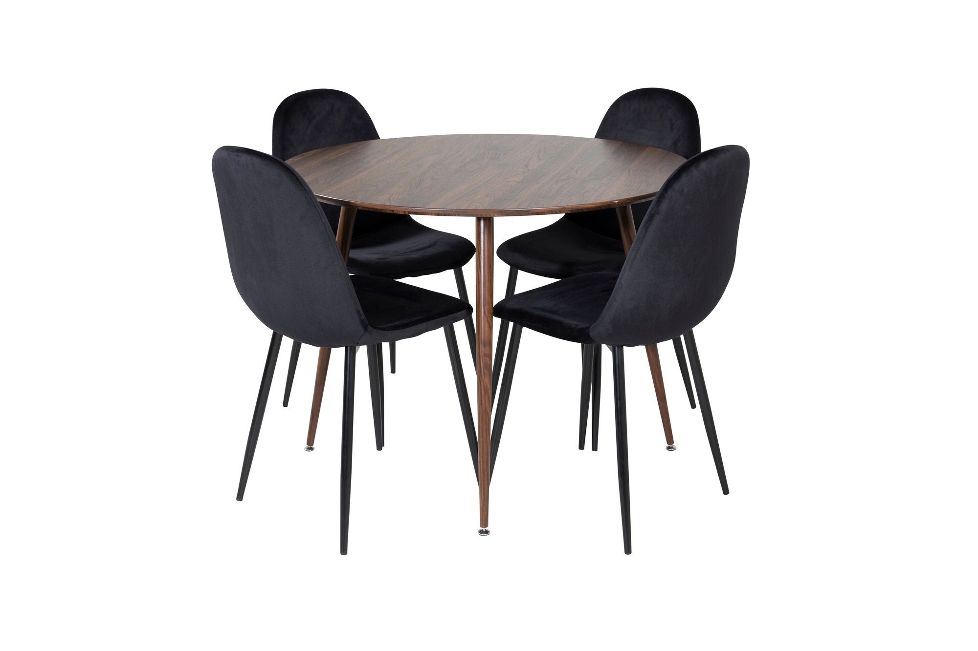 Venture Home Plaza rund bord 100 cm - Walnut top - Walnut legs+Polar Spisebordsstol - Black legs / Black Velvet (ersätter 19902-888)_4