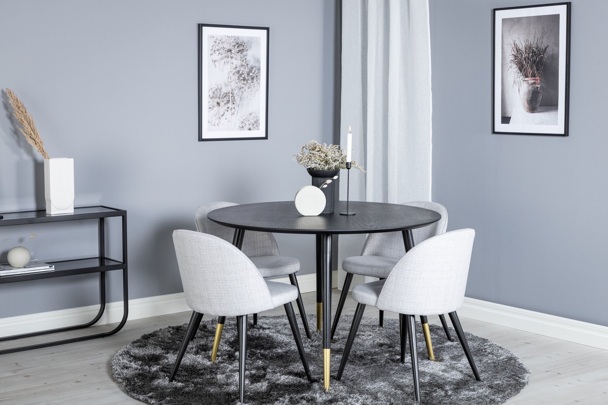 Venture Home Dipp spisebord - 115cm - Black / Black Brass+Velvet Dining Chiar - Black legs - Light GreyFabric_4