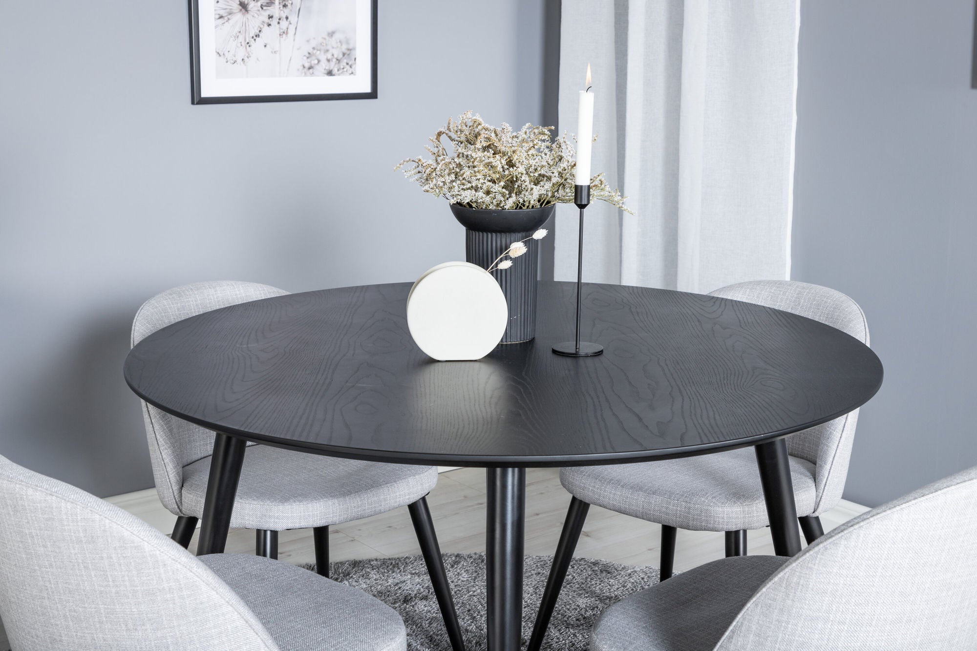Venture Home Dipp spisebord - 115cm - Black / Black Brass+Velvet Dining Chiar - Black legs - Light GreyFabric_4