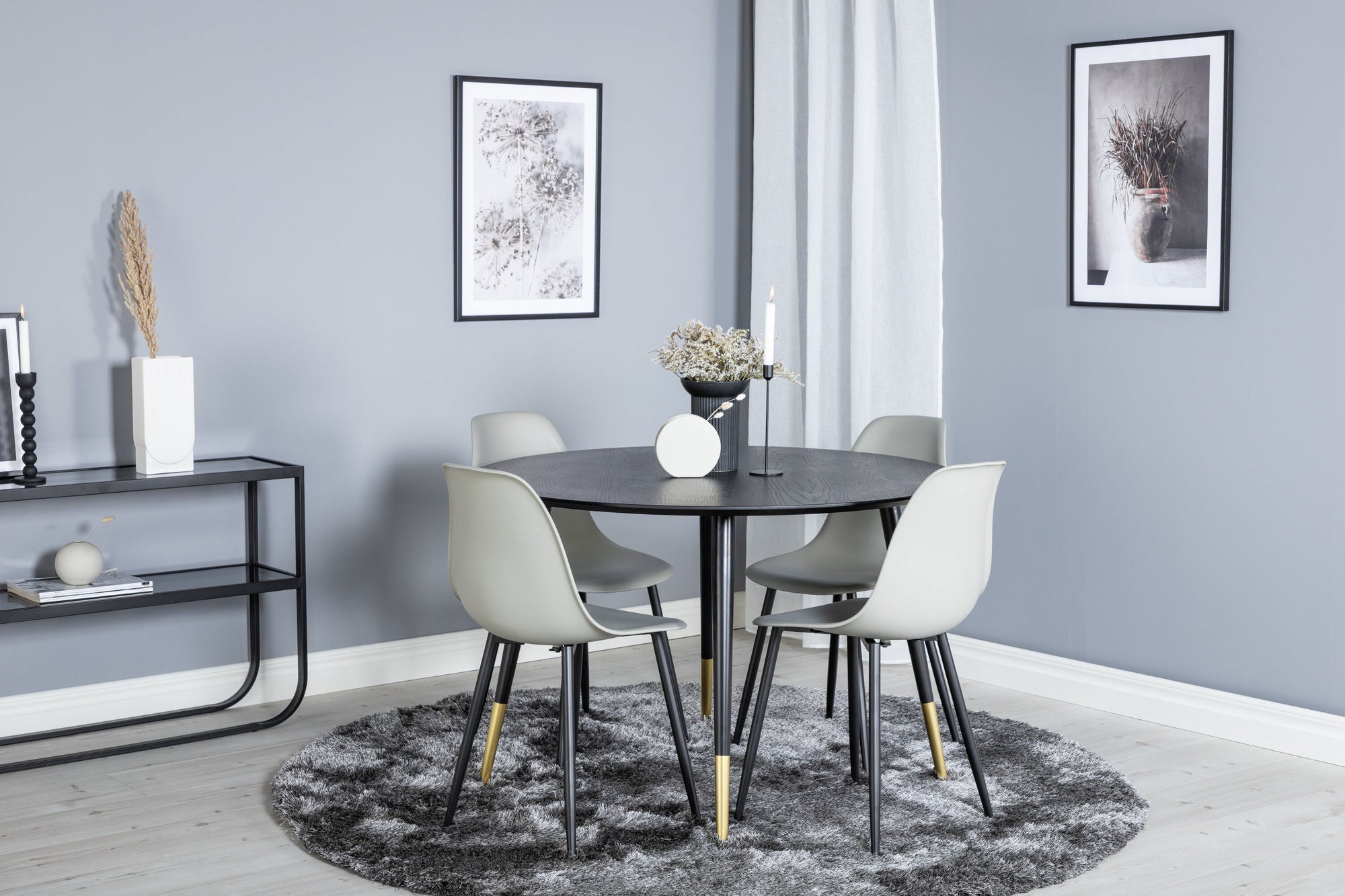 Venture Home Dipp spisebord - 115cm - Black / Black Brass+Polar Plastic Spisebordsstol - Black Legs / Grey Plastic_4