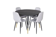 Venture Home Dipp spisebord - 115cm - Black / Black Brass+Polar Diamond Spisebordsstol - Black Legs - Grey Fabric_4