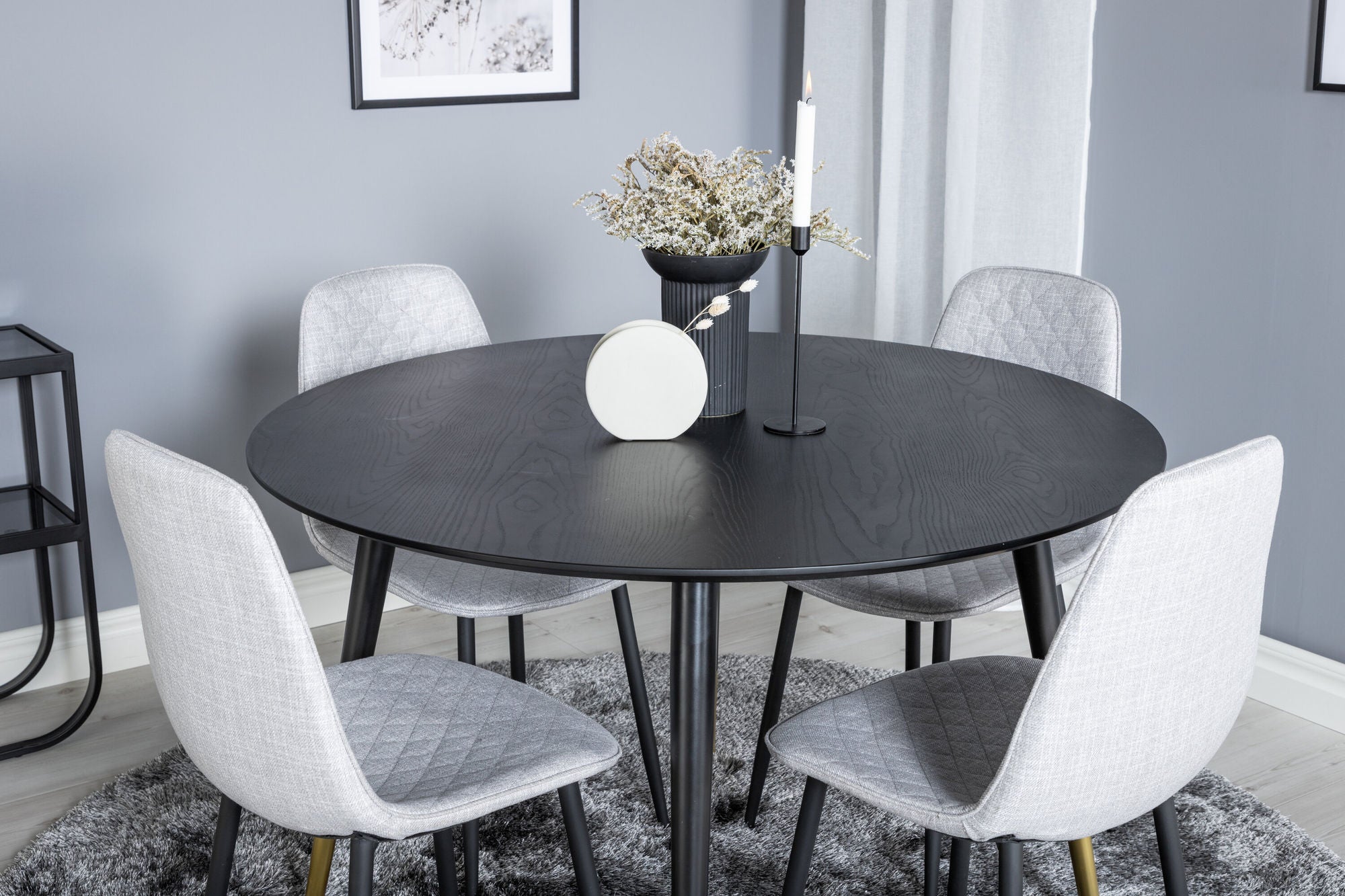 Venture Home Dipp spisebord - 115cm - Black / Black Brass+Polar Diamond Spisebordsstol - Black Legs - Grey Fabric_4