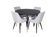 Venture Home Dipp spisebord - 115cm - Black / Black Brass+Plaza Dining chair - Black legs - Light Grey Fabric_4