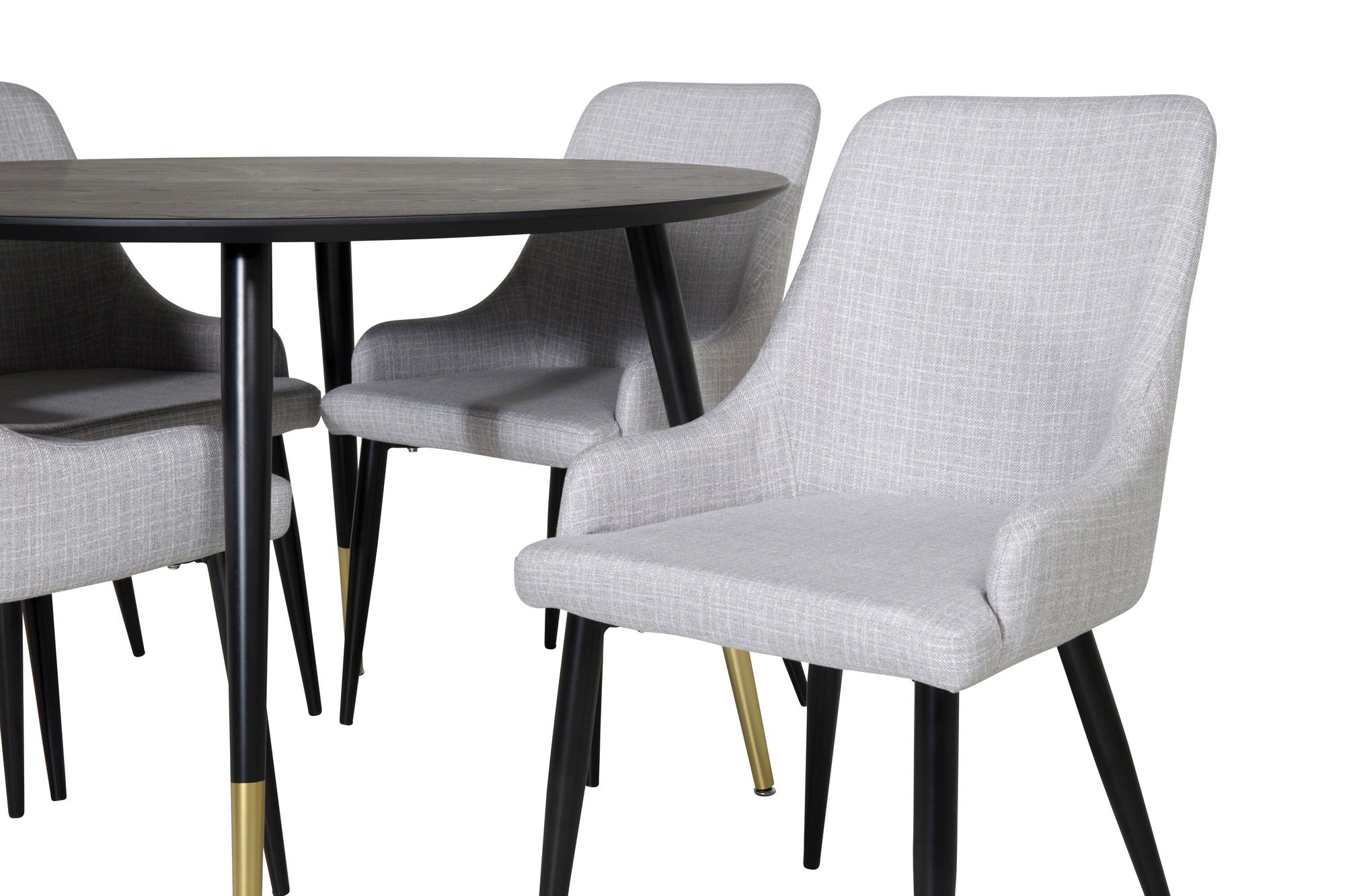 Venture Home Dipp spisebord - 115cm - Black / Black Brass+Plaza Dining chair - Black legs - Light Grey Fabric_4