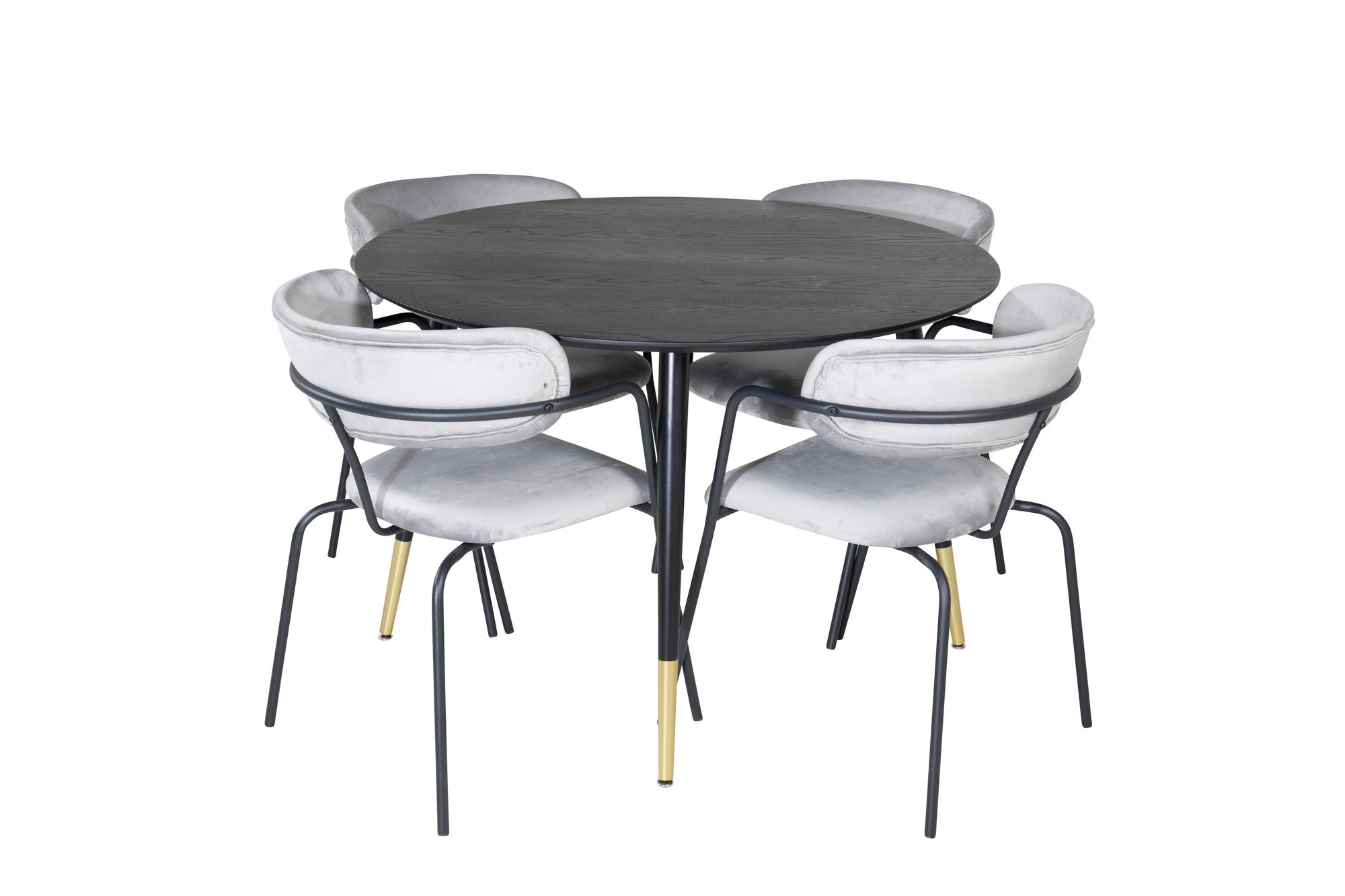 Venture Home Dipp spisebord - 115cm - Black / Black Brass+Arrow armchair - Black Legs - Grey Velvet_4