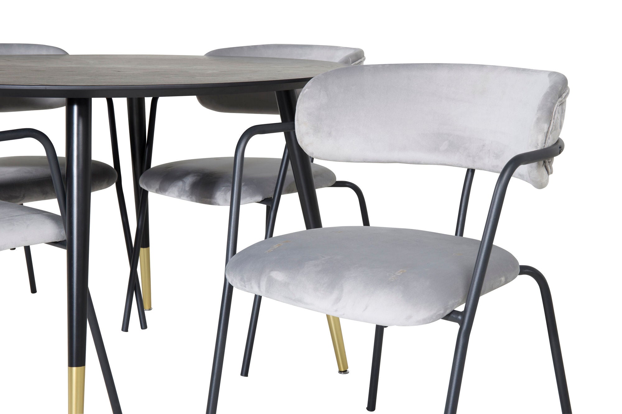 Venture Home Dipp spisebord - 115cm - Black / Black Brass+Arrow armchair - Black Legs - Grey Velvet_4