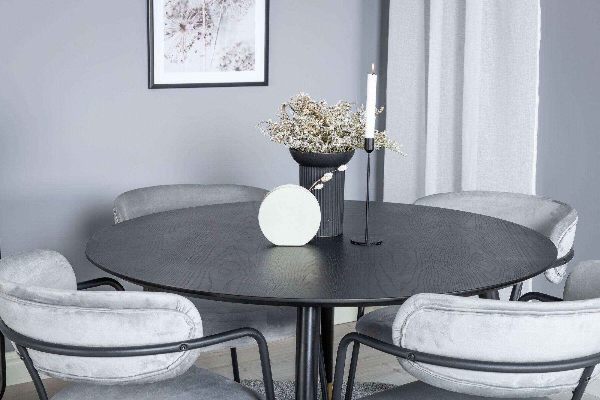 Venture Home Dipp spisebord - 115cm - Black / Black Brass+Arrow armchair - Black Legs - Grey Velvet_4