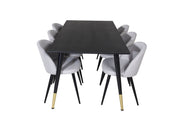 Venture Home Dipp spisebord - 180*90cm - Black / Black Brass+Velvet Dining Chiar - Black legs - Light GreyFabric_6
