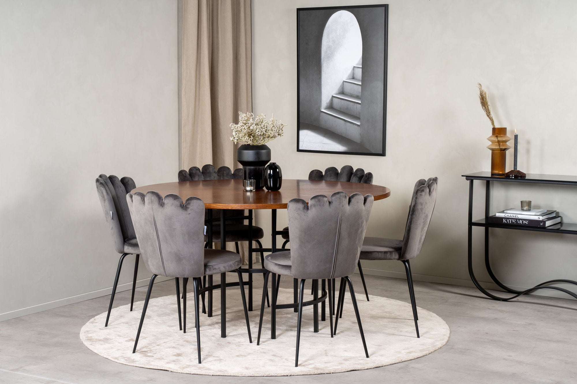 Venture Home Copenhagen - spisebord round - Brown / Black - Limhamn stol - Grey 6