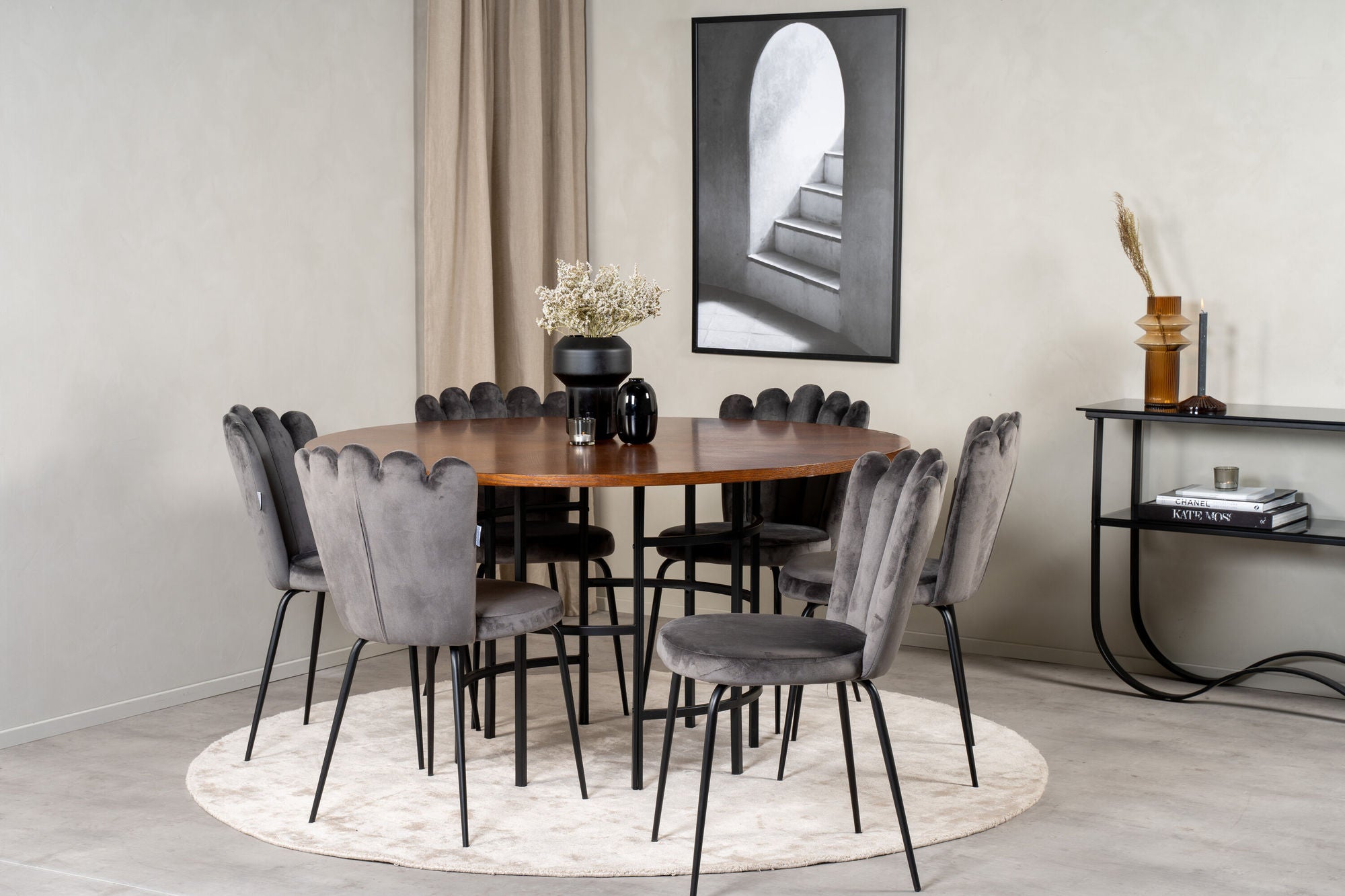 Venture Home Copenhagen - spisebord round - Brown / Black - Limhamn stol - Grey 6