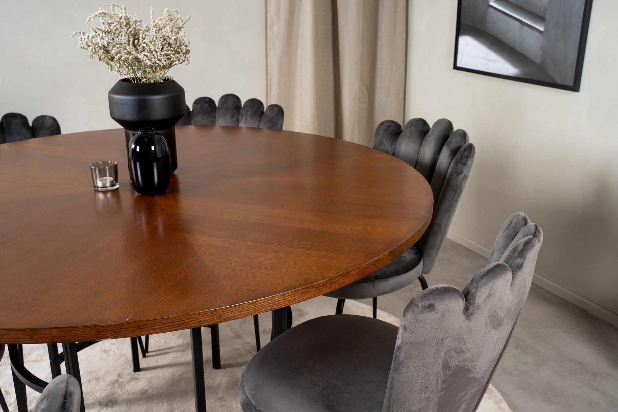 Venture Home Copenhagen - spisebord round - Brown / Black - Limhamn stol - Grey 6