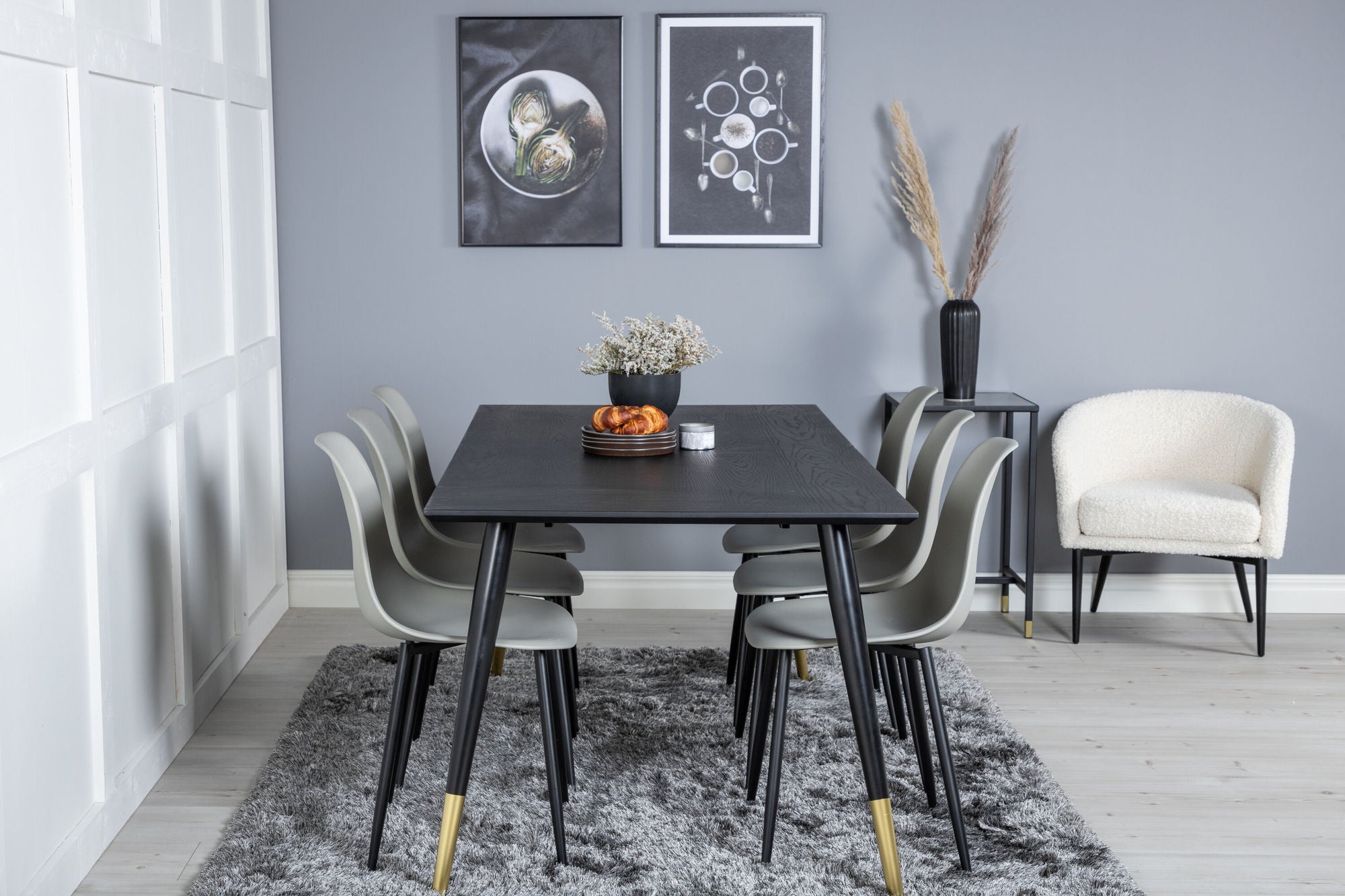 Venture Home Dipp spisebord - 180*90cm - Black / Black Brass+Polar Plastic Spisebordsstol - Black Legs / Grey Plastic_6