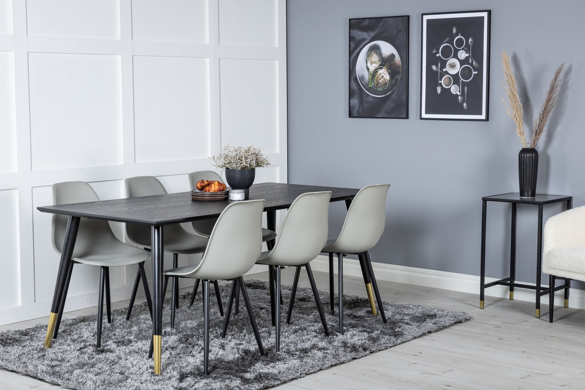 Venture Home Dipp spisebord - 180*90cm - Black / Black Brass+Polar Plastic Spisebordsstol - Black Legs / Grey Plastic_6