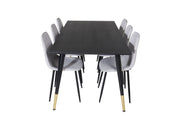 Venture Home Dipp spisebord - 180*90cm - Black / Black Brass+Polar Diamond Spisebordsstol - Black Legs - Grey Fabric_6