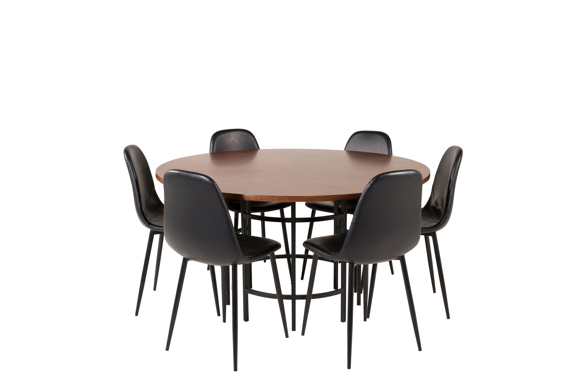Venture Home Copenhagen - spisebord round - Brown / Black+Polar Matstol - Svart / Svart PU _6