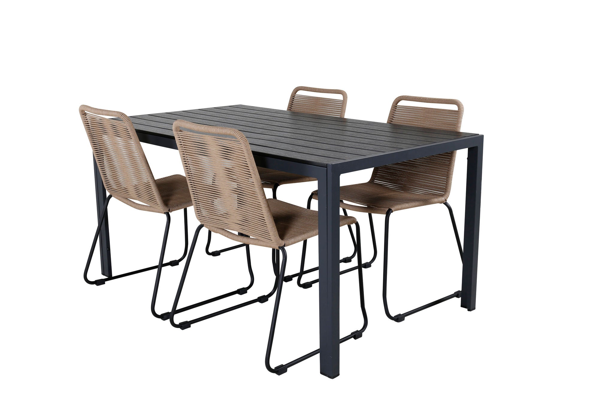Venture Home Break bord 150*90 - Black/Black+Lindos Stacking stol - Black Alu / Latte Rope_4