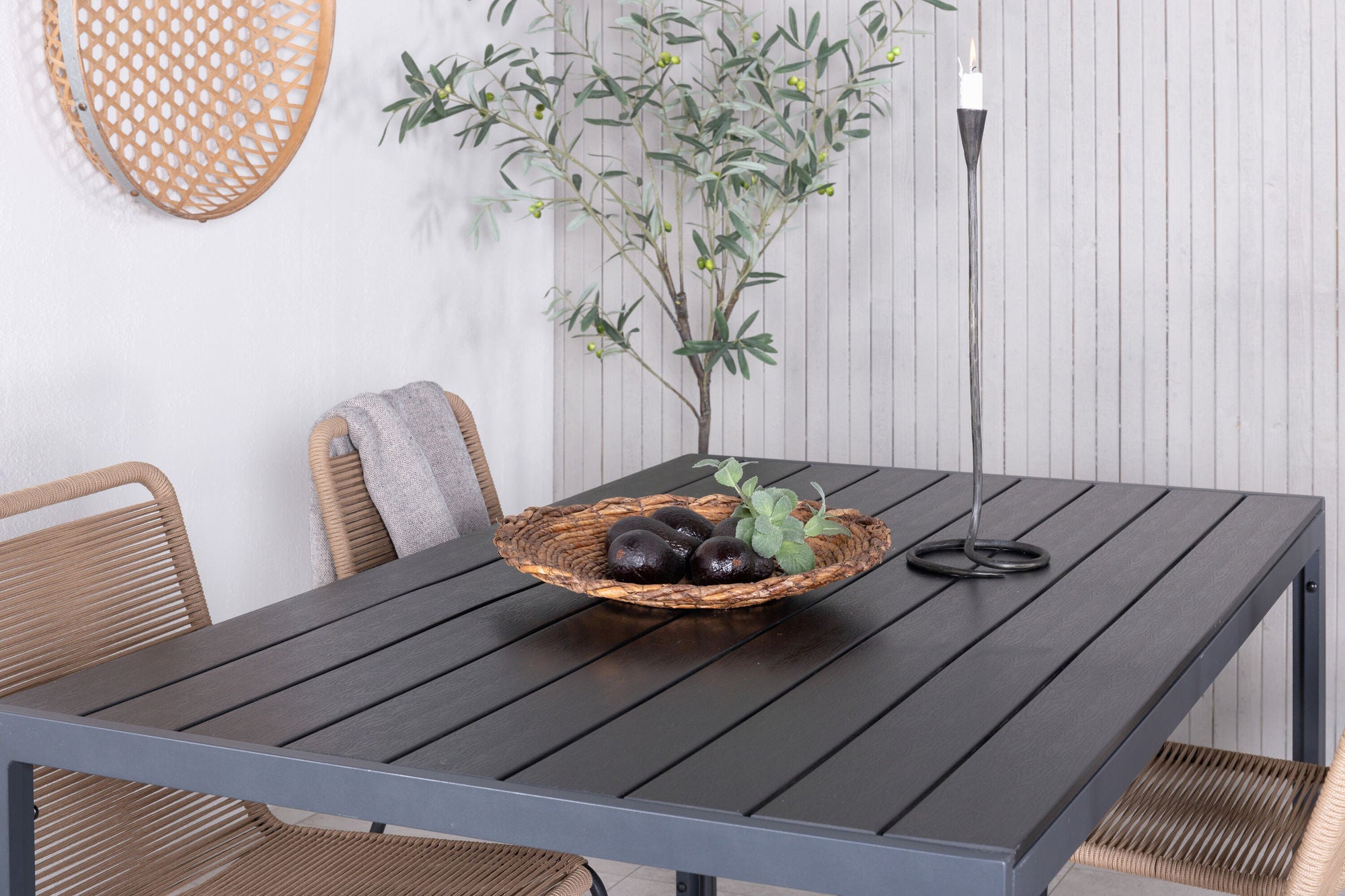 Venture Home Break bord 150*90 - Black/Black+Lindos Stacking stol - Black Alu / Latte Rope_4