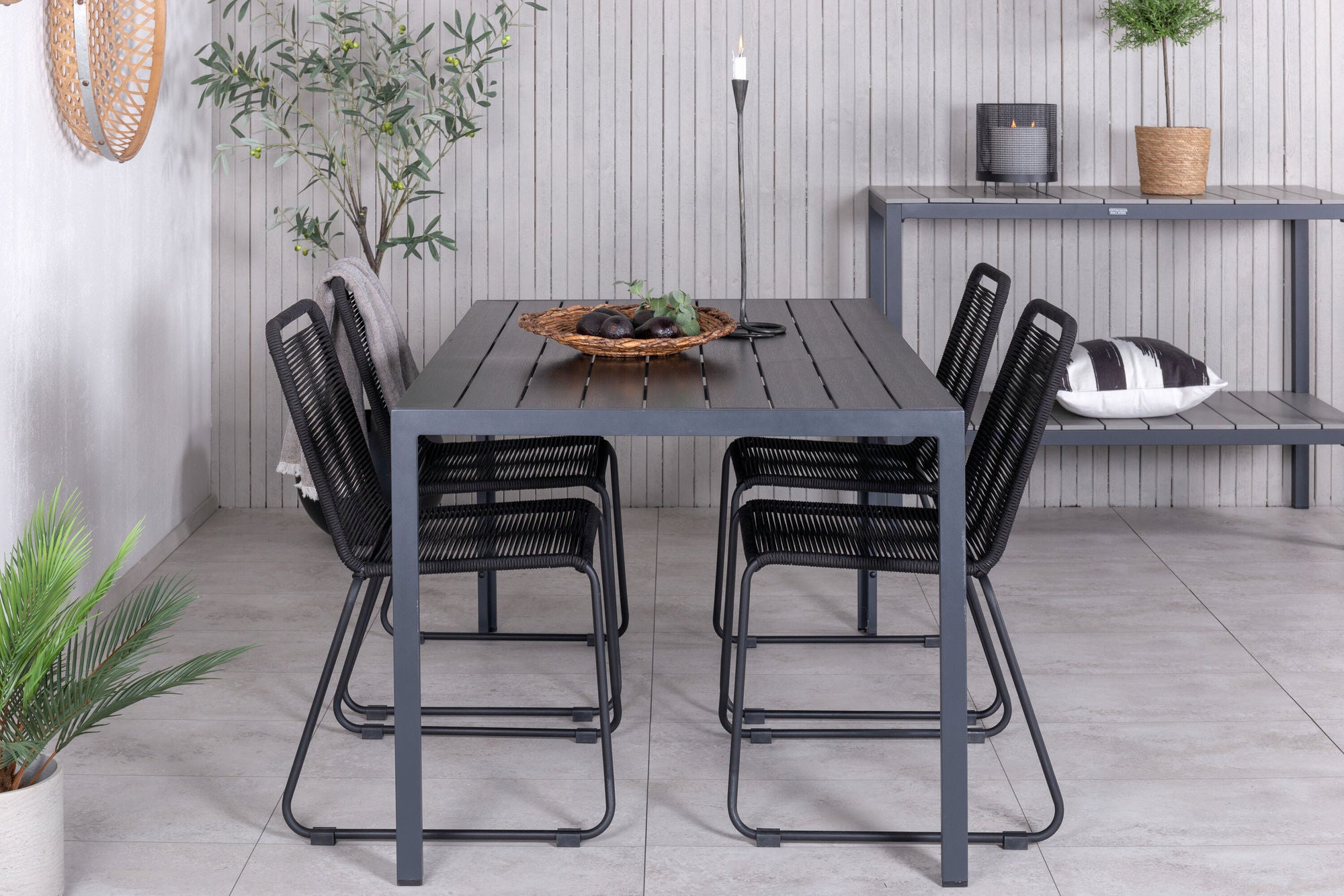 Venture Home Break bord 150*90 - Black/Black+Lindos Stacking stol - Black Alu / Black Rope_4
