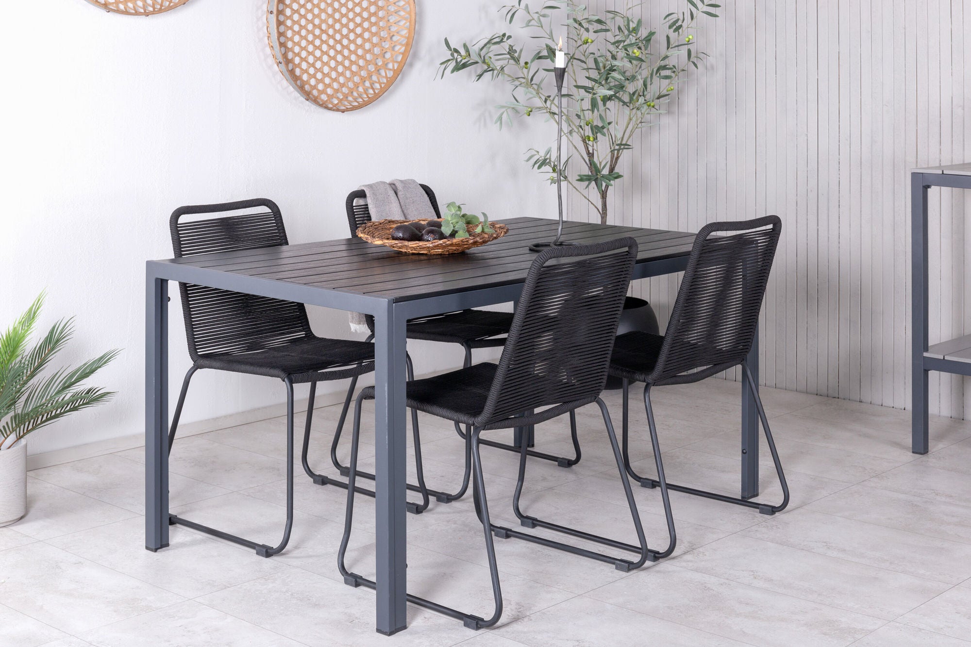 Venture Home Break bord 150*90 - Black/Black+Lindos Stacking stol - Black Alu / Black Rope_4