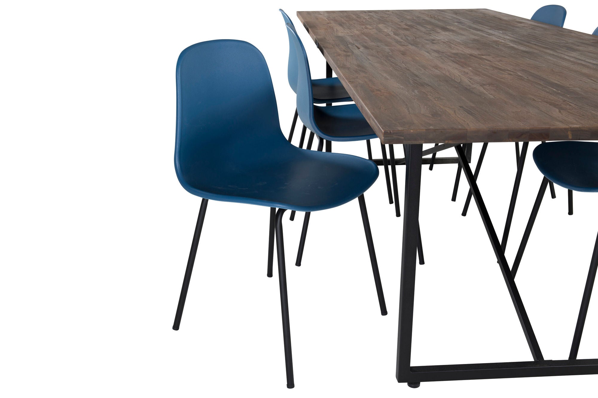 Venture Home Padang spisebord - 250*100*H76 - Dark Teak / Black+Arctic Spisebordsstol - Black Legs - Blue Plastic_6