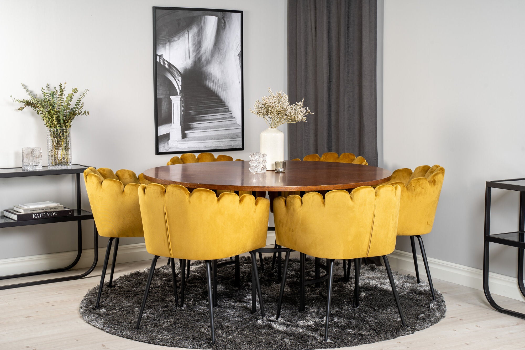 Venture Home Copenhagen - spisebord round - Brown / Black+Limhamn - stol - Gold Velvet_6