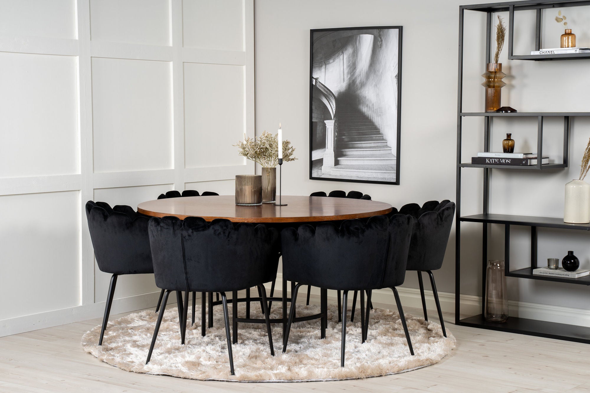 Venture Home Copenhagen - spisebord round - Brown / Black+Limhamn - stol - Black Velvet_6