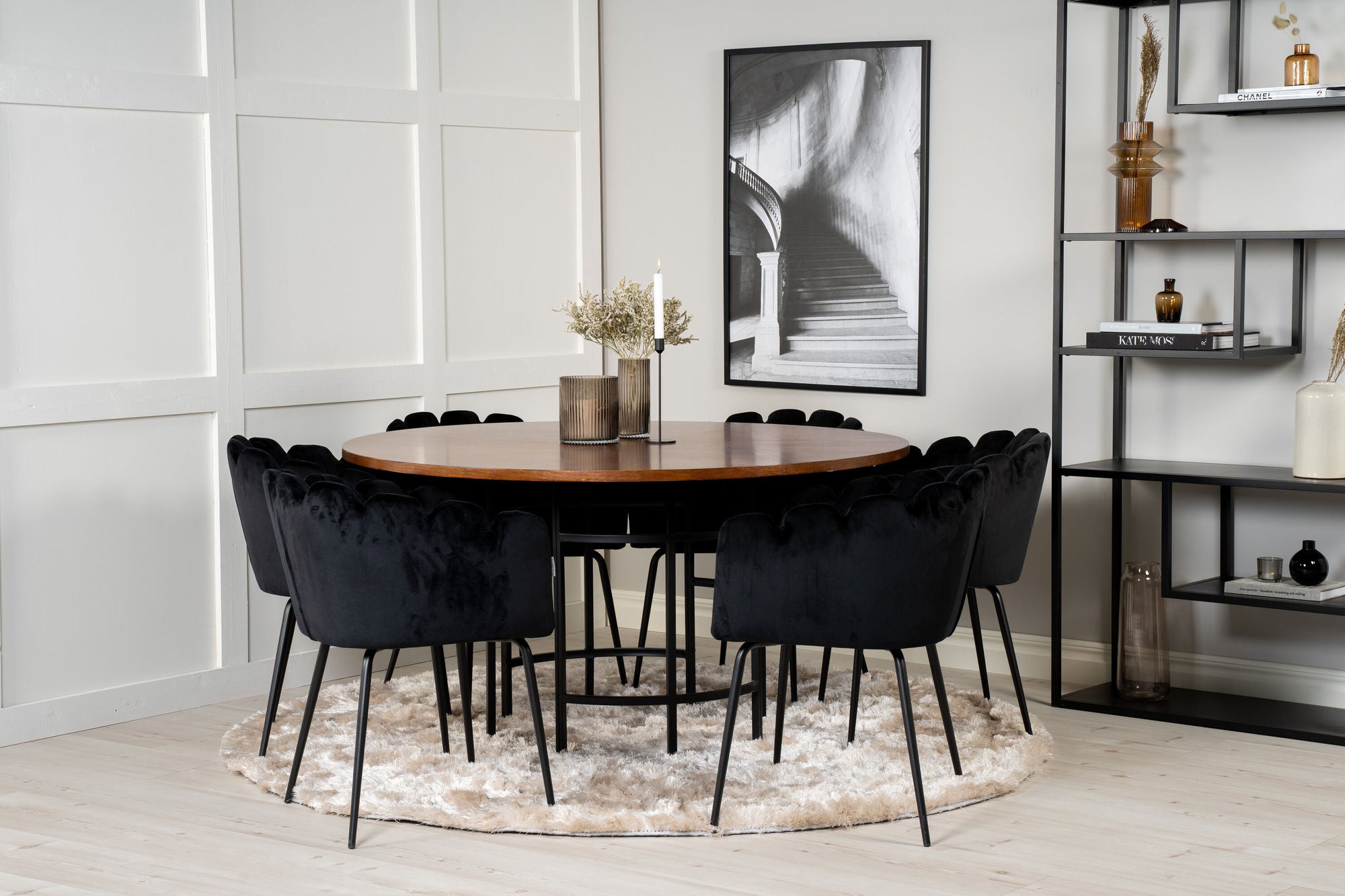Venture Home Copenhagen - spisebord round - Brown / Black+Limhamn - stol - Black Velvet_6