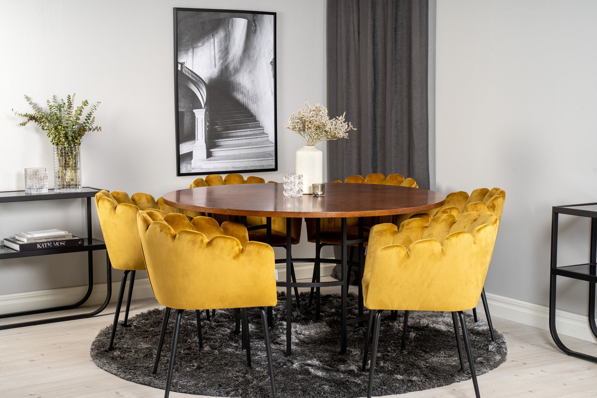 Venture Home Copenhagen - spisebord round - Brown / Black+Limhamn - stol - Gold Velvet_6