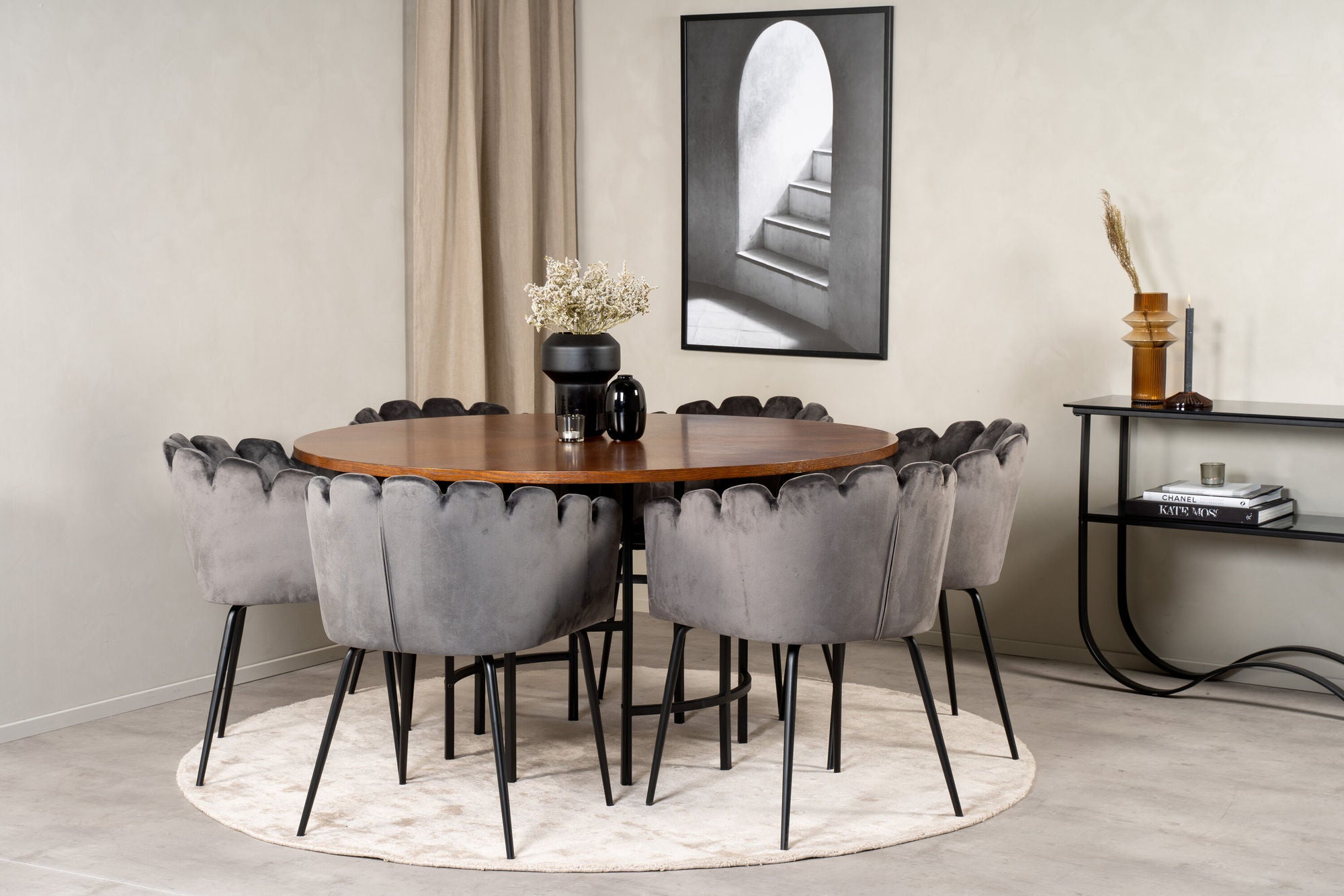 Venture Home Copenhagen - spisebord round - Brown / Black+Limhamn - stol - Grey Velvet_6